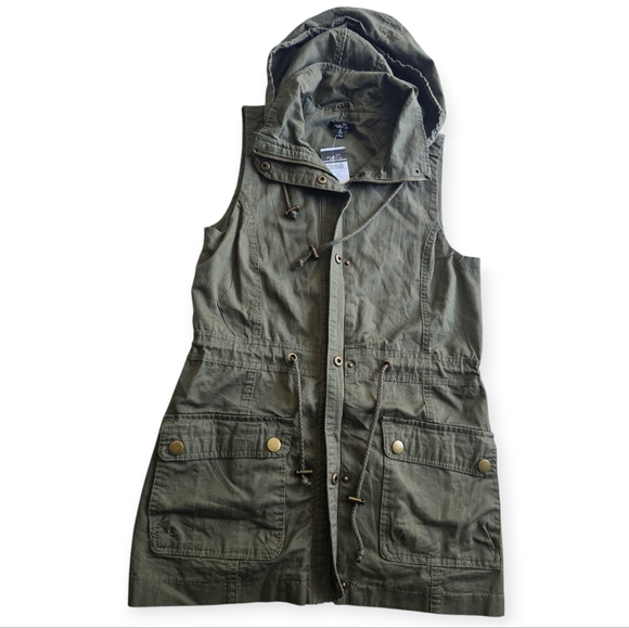 Rue 21 100% Cotton Olive Green Hooded Zip-Up Vest Size S - Picture 1 of 8